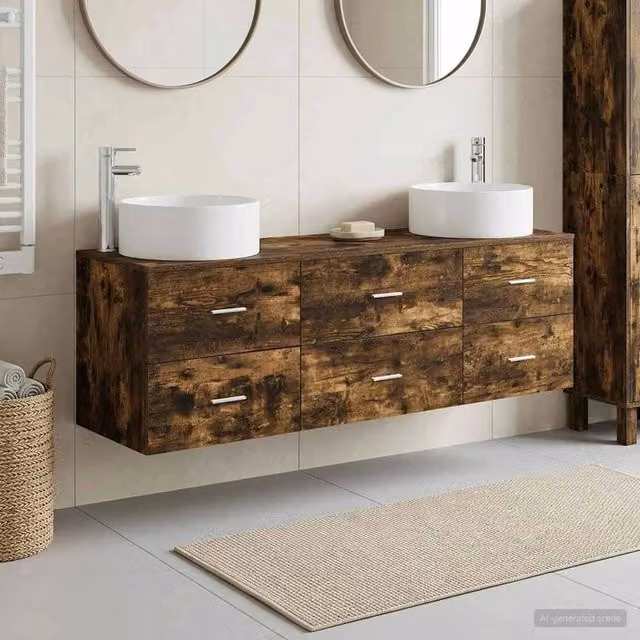 Set di mobili per il bagno 3 pz Rovere Fumo 3405943