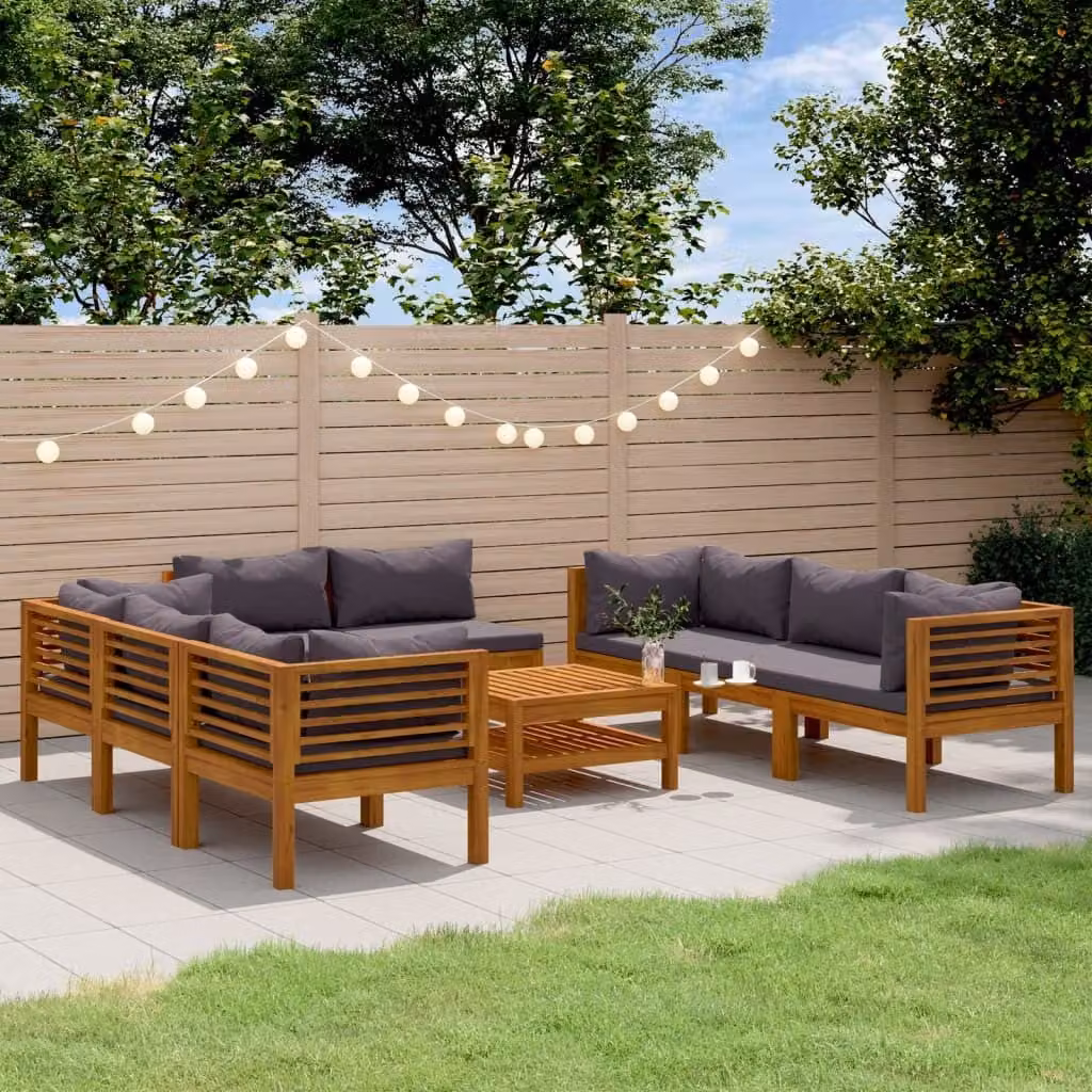 The Living Store Set da giardino 9 pezzi con cuscini in legno massiccio di acacia