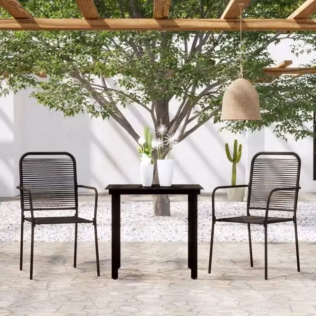 Set da pranzo da giardino moderno vidaXL in acciaio verniciato nero e vetro, 3 pezzi