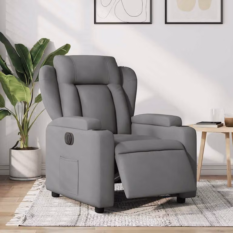 vidaXL Poltrona Elettrica Reclinabile in Tessuto Grigio con Braccioli e Funzione Auto-Return