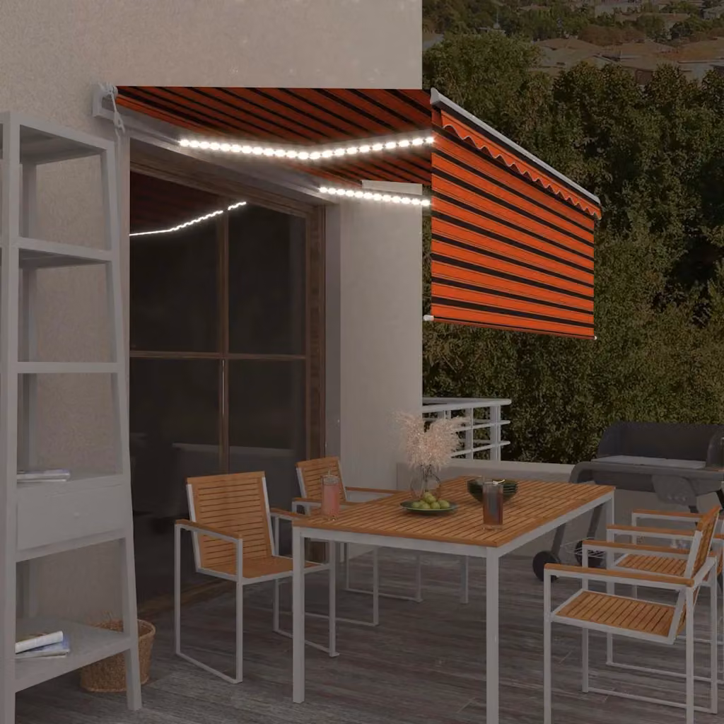 vidaXL Tenda Automatica con Sensore Vento e Telecomando, Arancione, Marrone e Bianco, L: 350 cm, P: 250 cm
