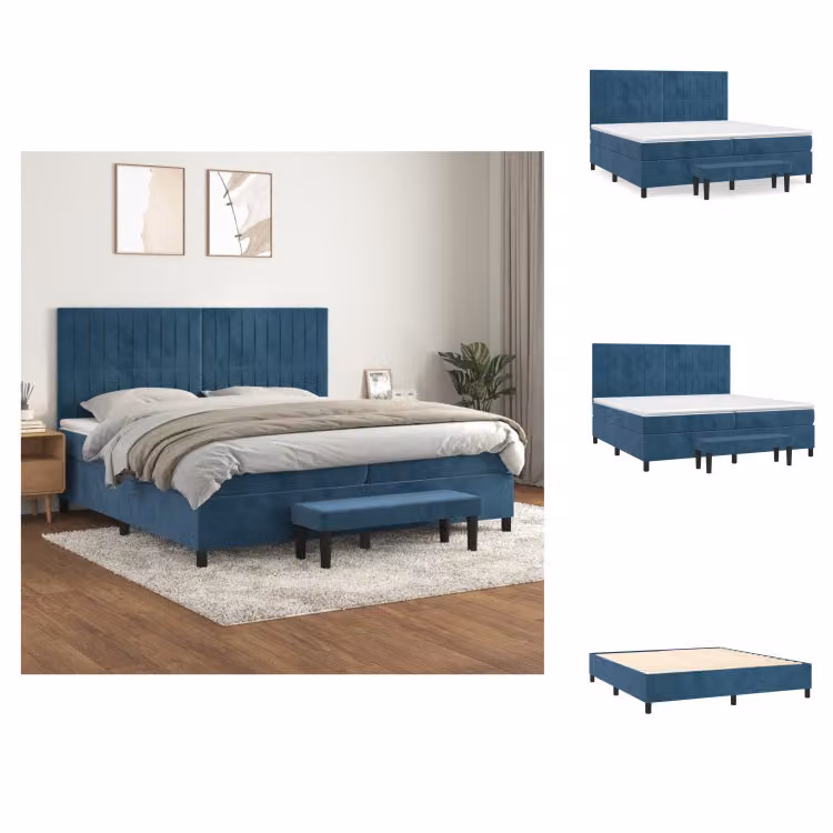 vidaXL Letto a molle con materasso blu scuro 200x200 cm in velluto - Letti e strutture letto