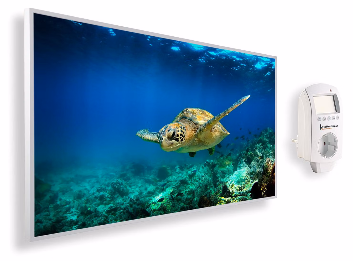 Riscaldatore a infrarossi da 1200 Watt con motivo a tartaruga e termostato intelligente – per montaggio a parete in ambienti interni