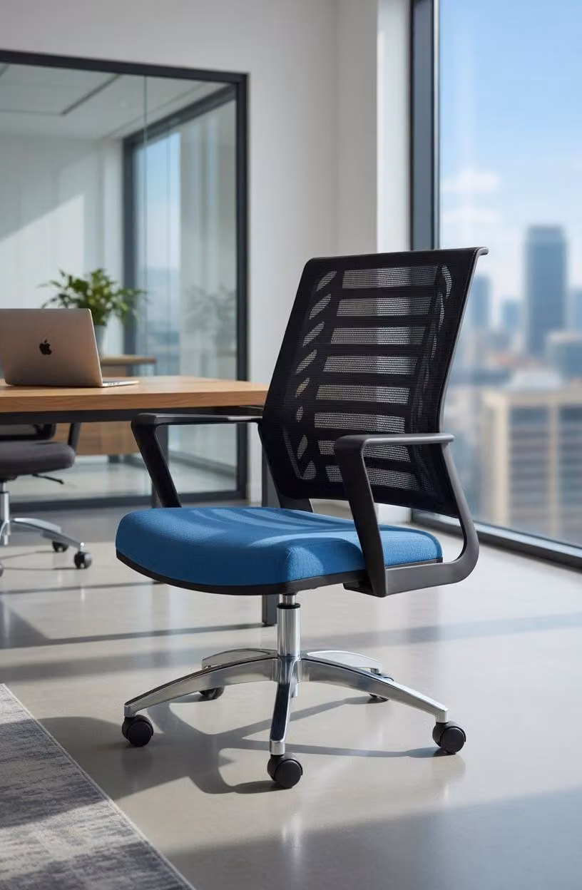 Sedia da ufficio con schienale in rete e seduta in ecopelle per una seduta confortevole