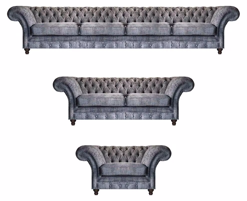 Graues Chesterfield Set Designer Couchen Luxus 4-Sitzer Sofa Sessel 3tlg