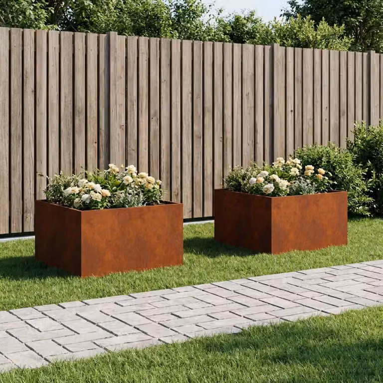 Set di 2 vasi da giardino vidaXL in acciaio color marrone, L 100 cm x P 100 cm x H 40 cm