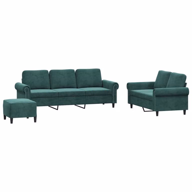 Set di Divani 3 pz con Cuscini Verde scuro in Velluto