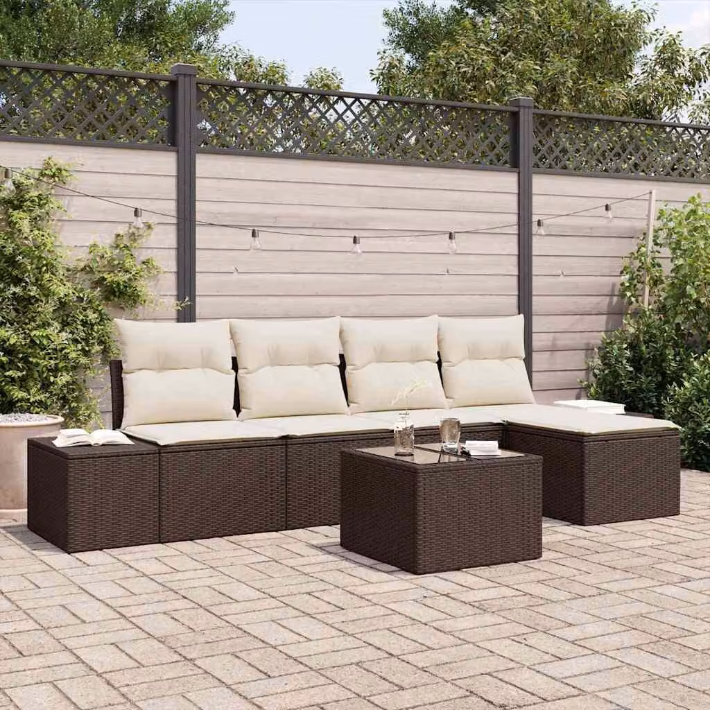Maison Exclusive - Set di divani da esterno, 6 pezzi, color marrone [Materiale sintetico]: rattan sintetico