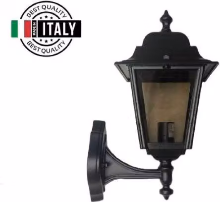 Applique da parete esterna a lanterna Nizza Moretti colore nero con vetro trasparente e attacco E27