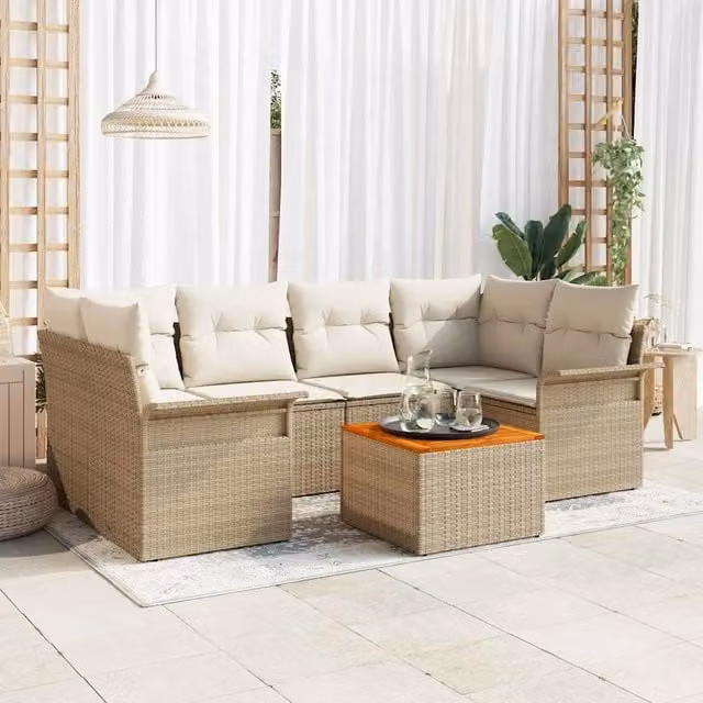 Set Divano da Giardino 7 pz Beige polyrattan 3347281