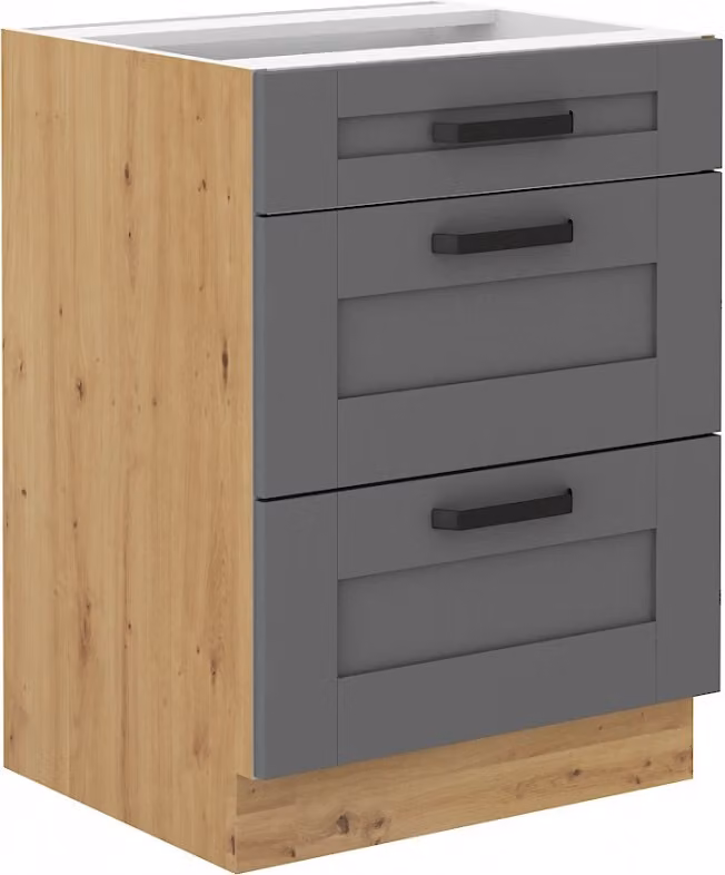 Armadietto con cassetti LAILI - larghezza 60 cm, grigio / rovere artisan