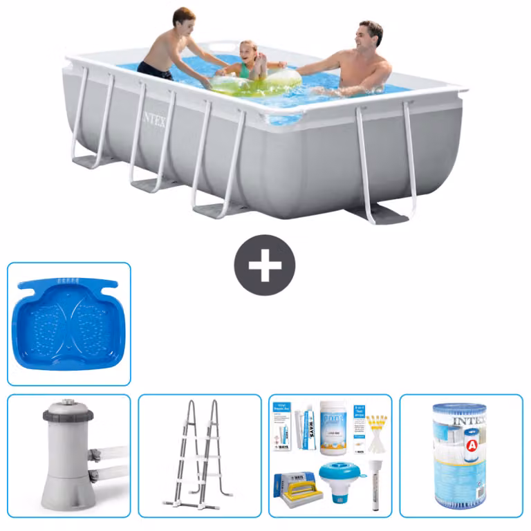 Piscina Intex con struttura a prisma rettangolare - 300 x 175 x 80 cm - grigia - inclusa pompa - pacchetto manutenzione scala - filtro - pediluvio