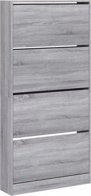 Scarpiera moderna a parete con 4 cassetti a ribalta per ingresso o soggiorno, colore grigio opaco, L: 80 cm, H: 163,5 cm, P: 21 cm