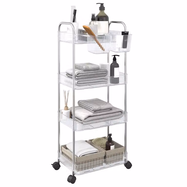 vidaXL Carrello Portaoggetti a 4 Livelli in Acrilico Trasparente e Argento L/P/H: 37 x 28 x 95 cm