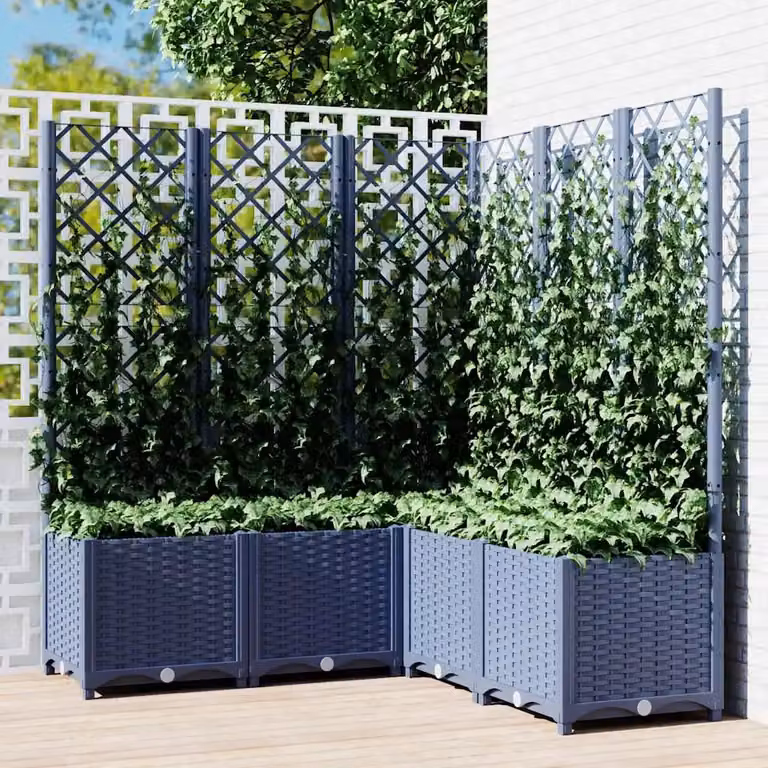 Fioriera da giardino con graticcio vidaXL in plastica, colore grigio e blu, L 120 cm x P 120 cm x H 136 cm