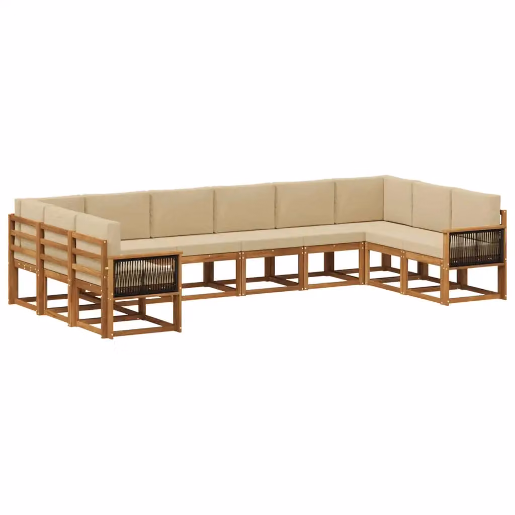 Set di divani da esterno a L con cuscini vidaXL in legno di acacia color marrone e beige – 2