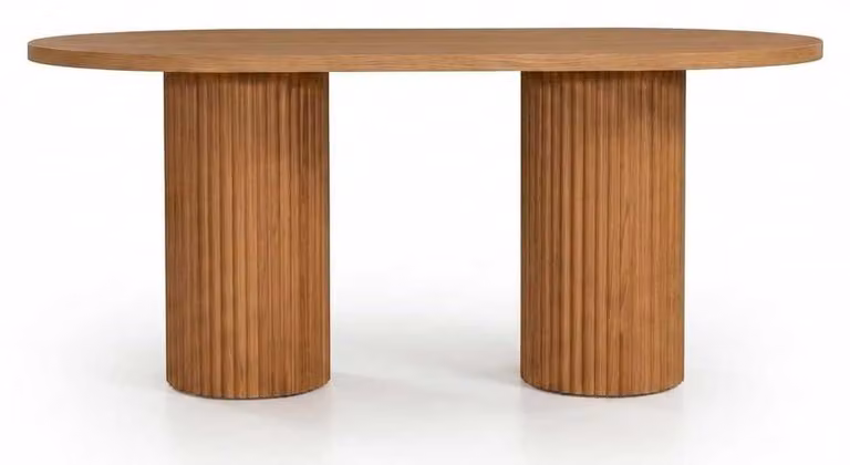 Tavolo da pranzo in legno marrone, design moderno e lussuoso, forma ovale, ideale per la cucina o il soggiorno