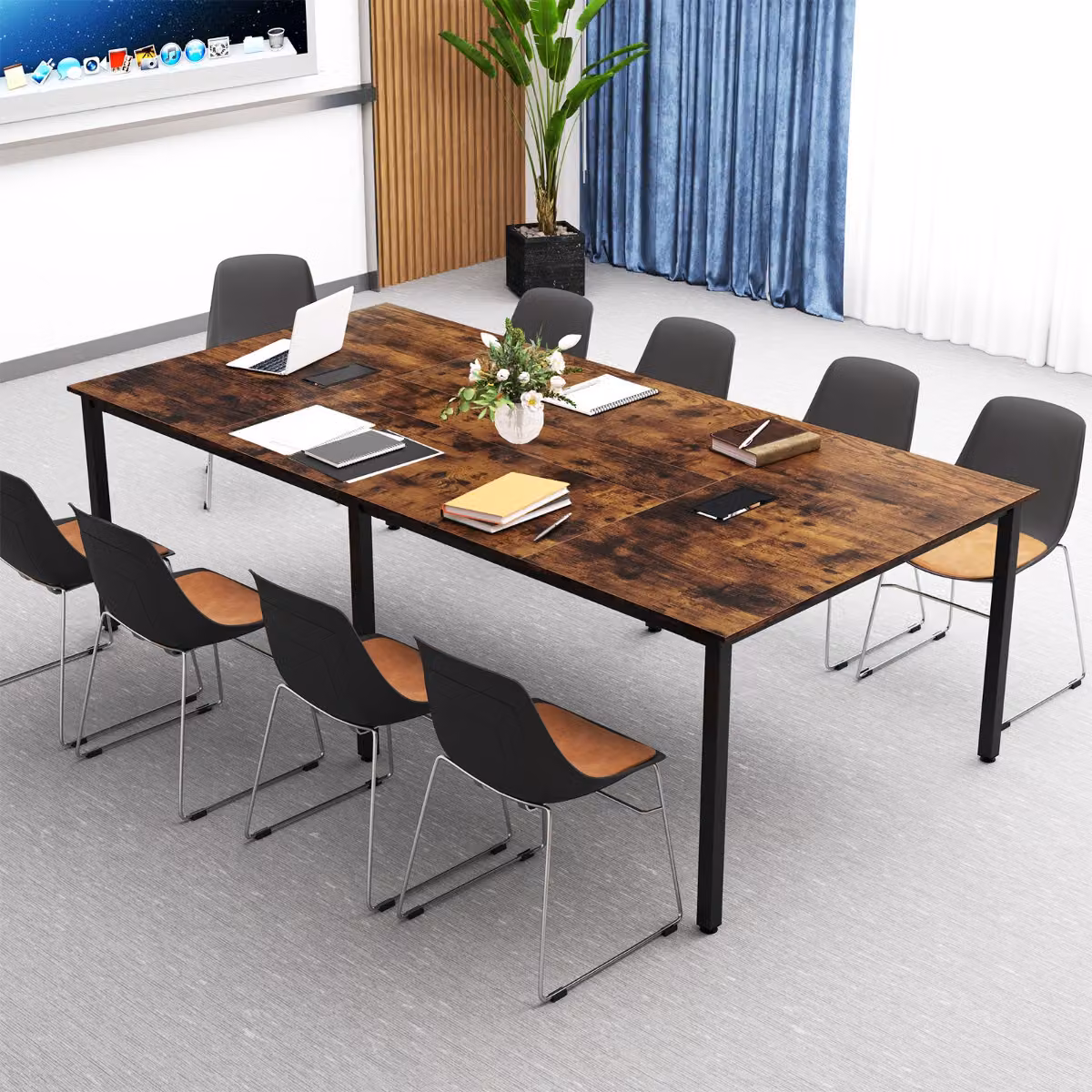 Costway Tavolo da conferenza aziendale per soggiorno per fino a 10 persone ufficio, 240 x 120 cm tavolo da riunione rettangolare grande Marrone