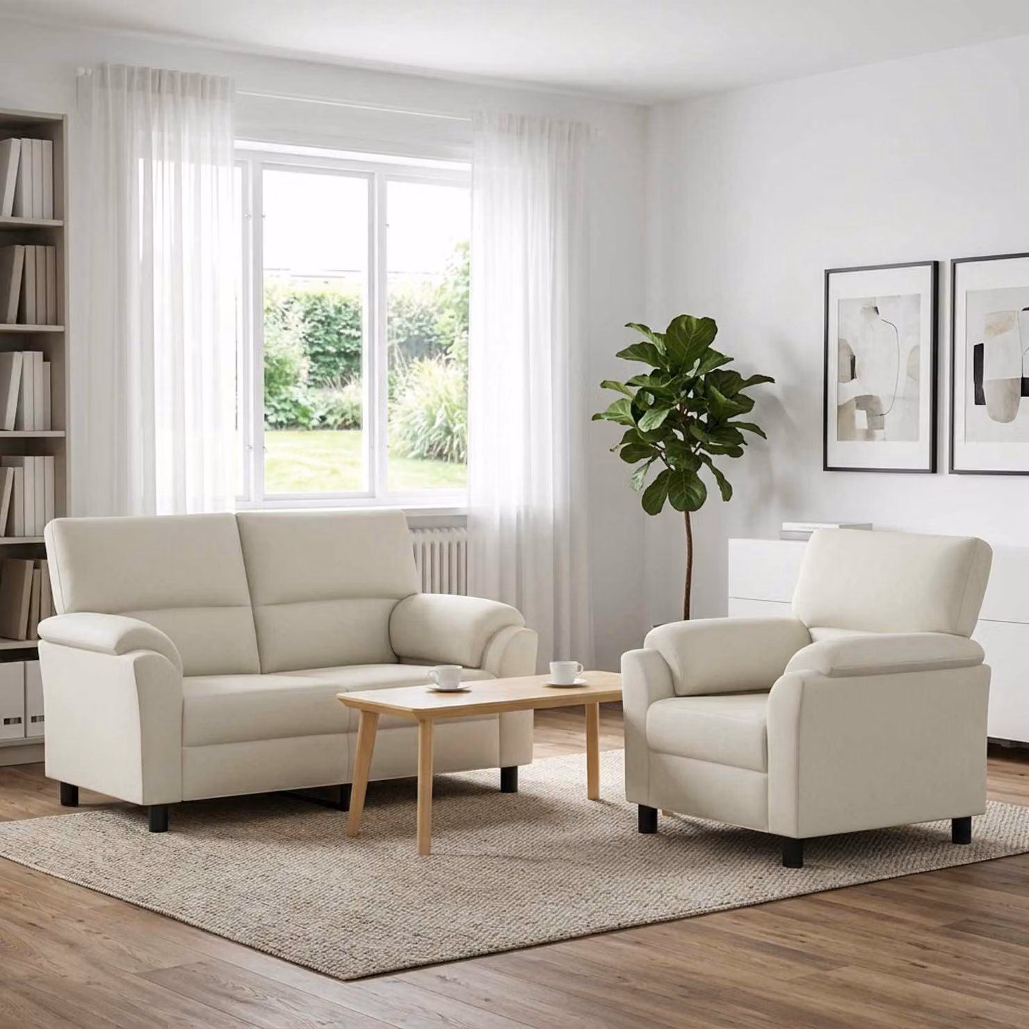 Set di 2 divani moderni vidaXL in velluto beige per soggiorno