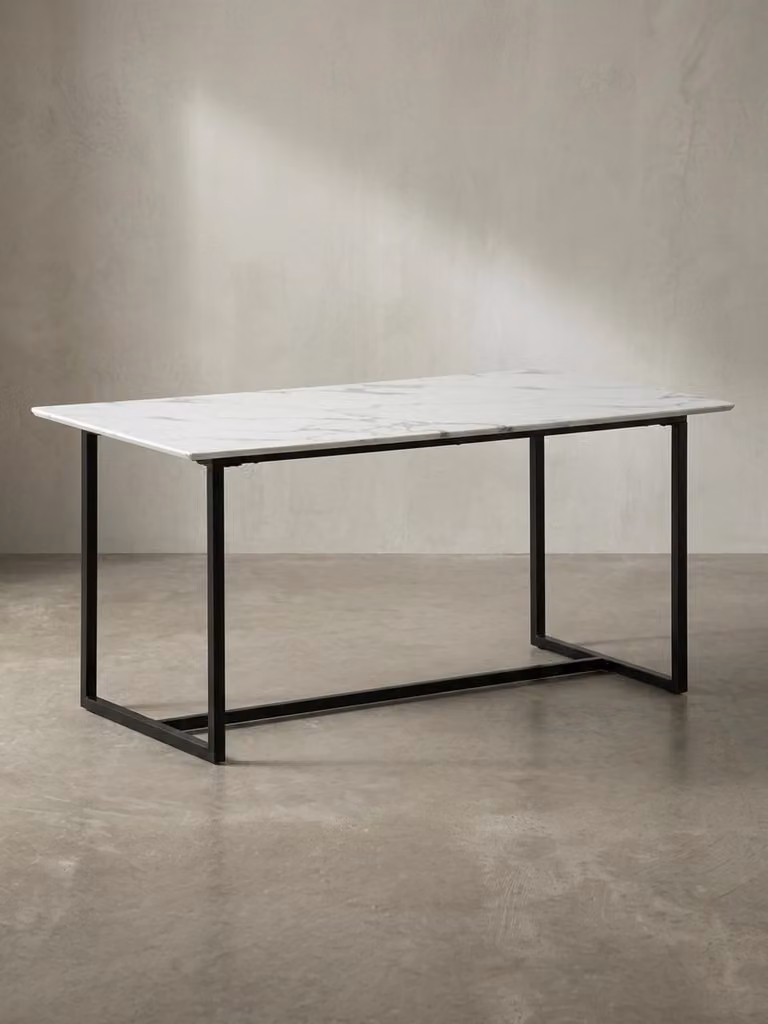 Tavolo da pranzo 160x80x76 cm, tavolo da cucina bianco effetto marmo, moderno, tavolo da pranzo grande, tavolo da pranzo rettangolare, tavolo da pranzo con gambe in metallo