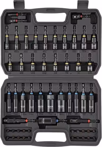 Set di Chiavi a Bussola Magnetiche VEVOR 55 Pezzi, Misure SAE e Metriche, Colore Nero, con Custodia per Riparazioni Auto e Progetti Fai Da Te