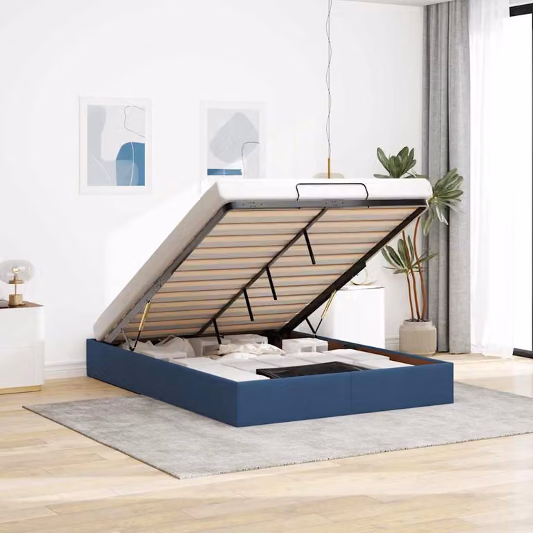 vidaXL Struttura Letto con Contenitore a Sollevamento in Tessuto Blu L: 140 cm, P: 190 cm