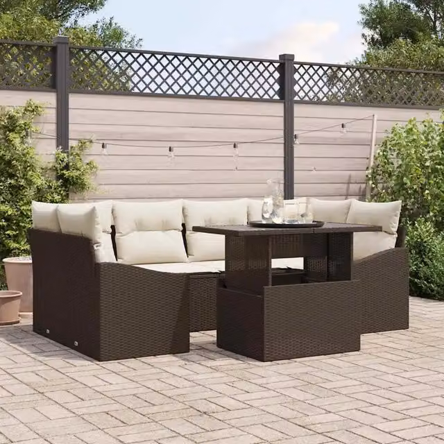 Set Divano da Giardino 7 pz Marrone e Crema polyrattan 3348934