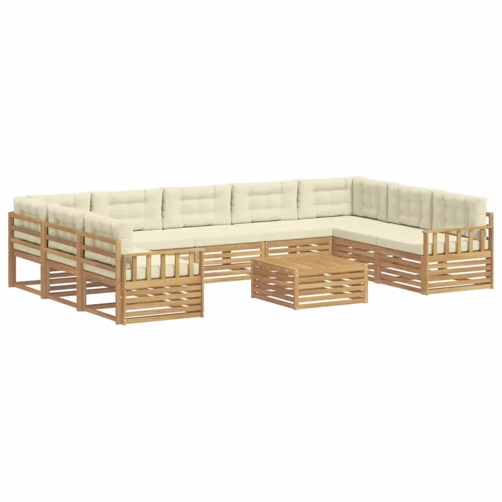 Set di divani da esterno a forma di U vidaXL in legno di acacia con cuscini Bianco e Beige – 2