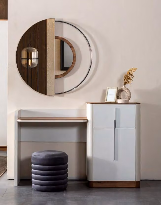 Modern Weiß Design Schminktisch mit Spiegel Luxus Schlafzimmer Möbel 2tlg