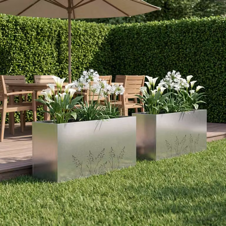 Set di 2 vasi da giardino vidaXL in acciaio inox color argento L: 100 cm, P: 20 cm, H: 49 cm