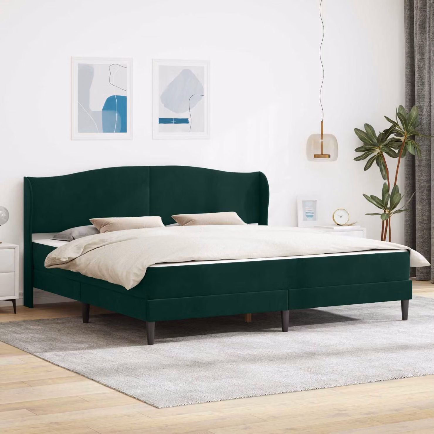 Struttura del letto moderna vidaXL in velluto verde scuro con legno ingegnerizzato L/P: 200 x 200 cm