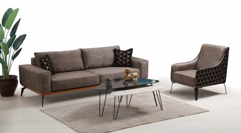 Sofagarnitur Dreisitzer Sessel Stoffsofa Polstersofa Grau Couch Sofa