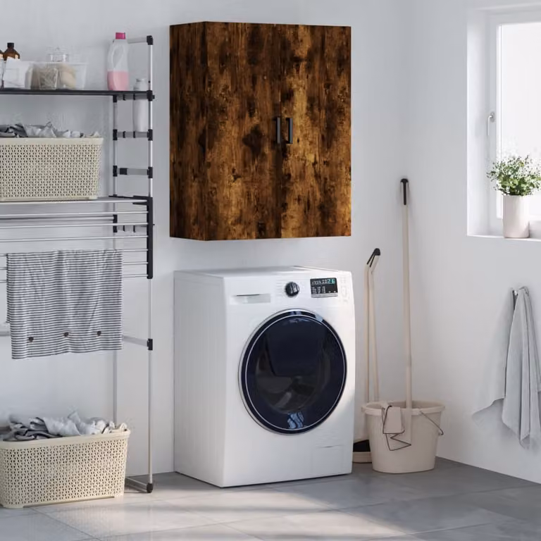 Mobile a parete vidaXL in rovere fumo con ante a battente, L: 69,5 cm, P: 34 cm, H: 90 cm