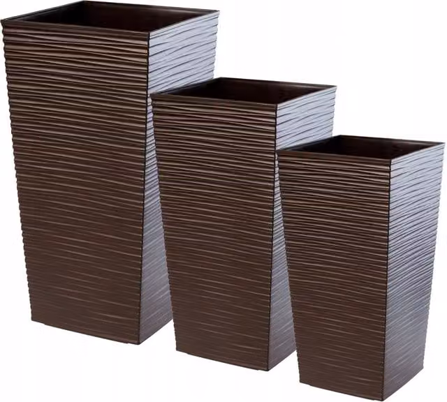 Set di 3 vasi da giardino KADAX con inserti, colore marrone, H: 75,5 cm, H: 68 cm, H: 57 cm