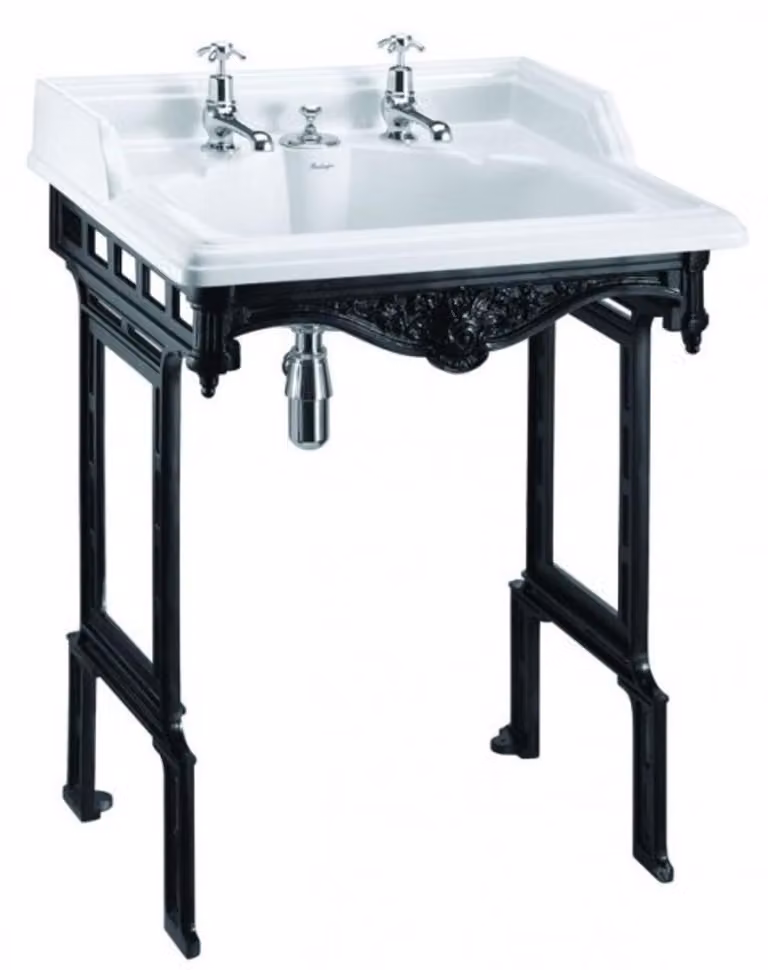 Casa Padrino, mobile bagno in stile Jugendstil, bianco/nero, con 2 fori per rubinetti - lavabo in stile barocco, design antico - dimensioni: 650 x 575 x 890 mm
