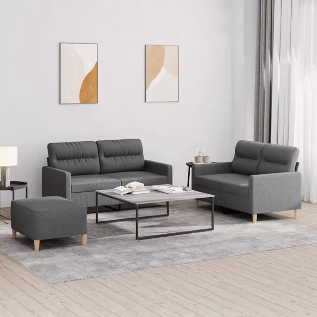 Set di divani 3 pezzi vidaXL in tessuto grigio con cuscini per soggiorno in stile moderno