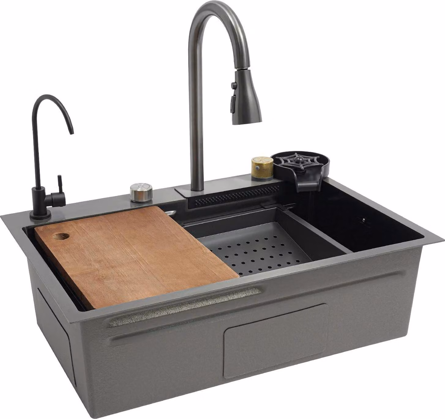 Lavello - Doppia vasca - Acciaio inox - Sottotop - 68×45×21 cm - Rettangolare - Con rubinetto - Grigio scuro