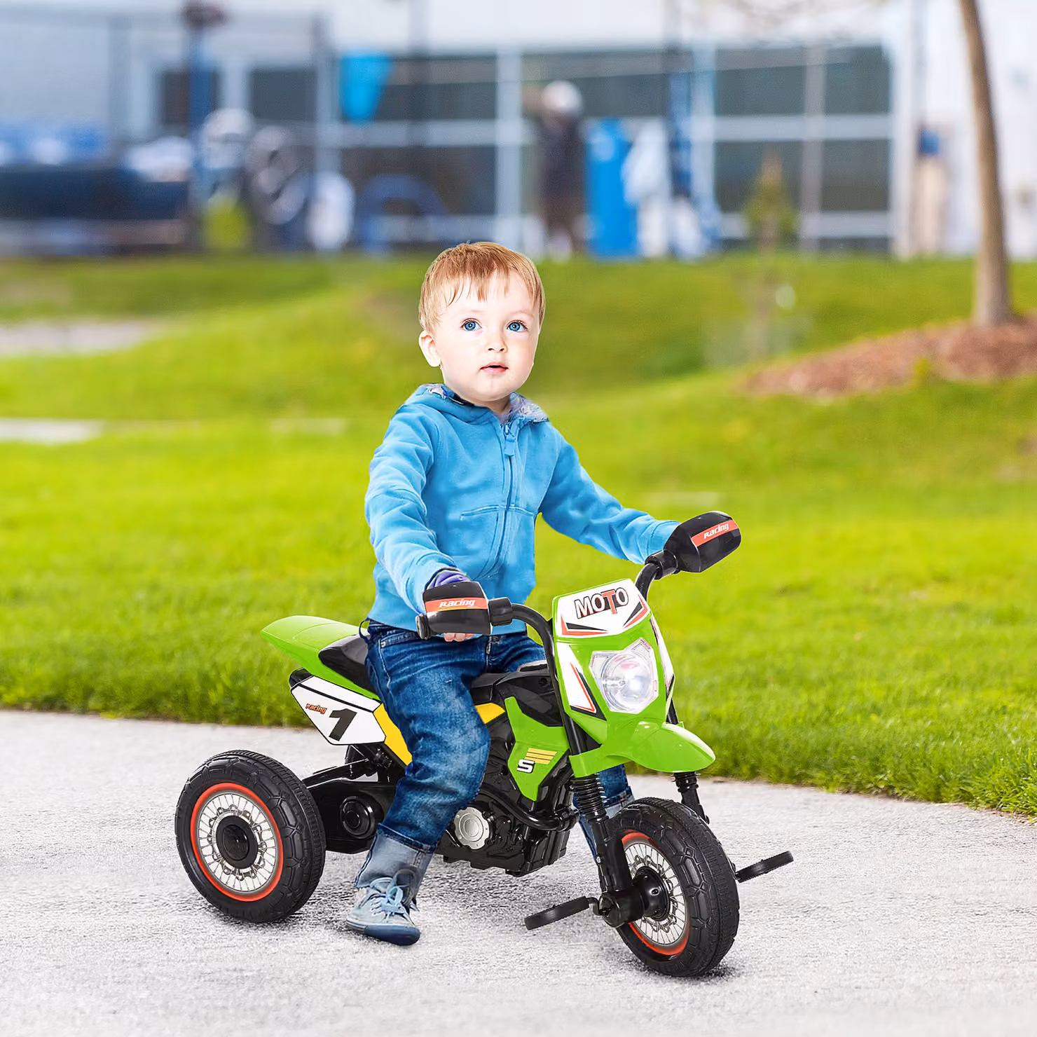 Triciclo per bambini HOMCOM stile moto con luci e suoni, 3 ruote larghe, verde, L 71 x P 40 x H 51 cm – 2