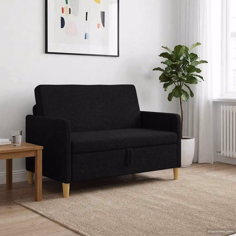 Divano moderno vidaXL con contenitore a sollevamento, rivestimento in tessuto nero, L: 122 cm, P: 78 cm, H: 87 cm