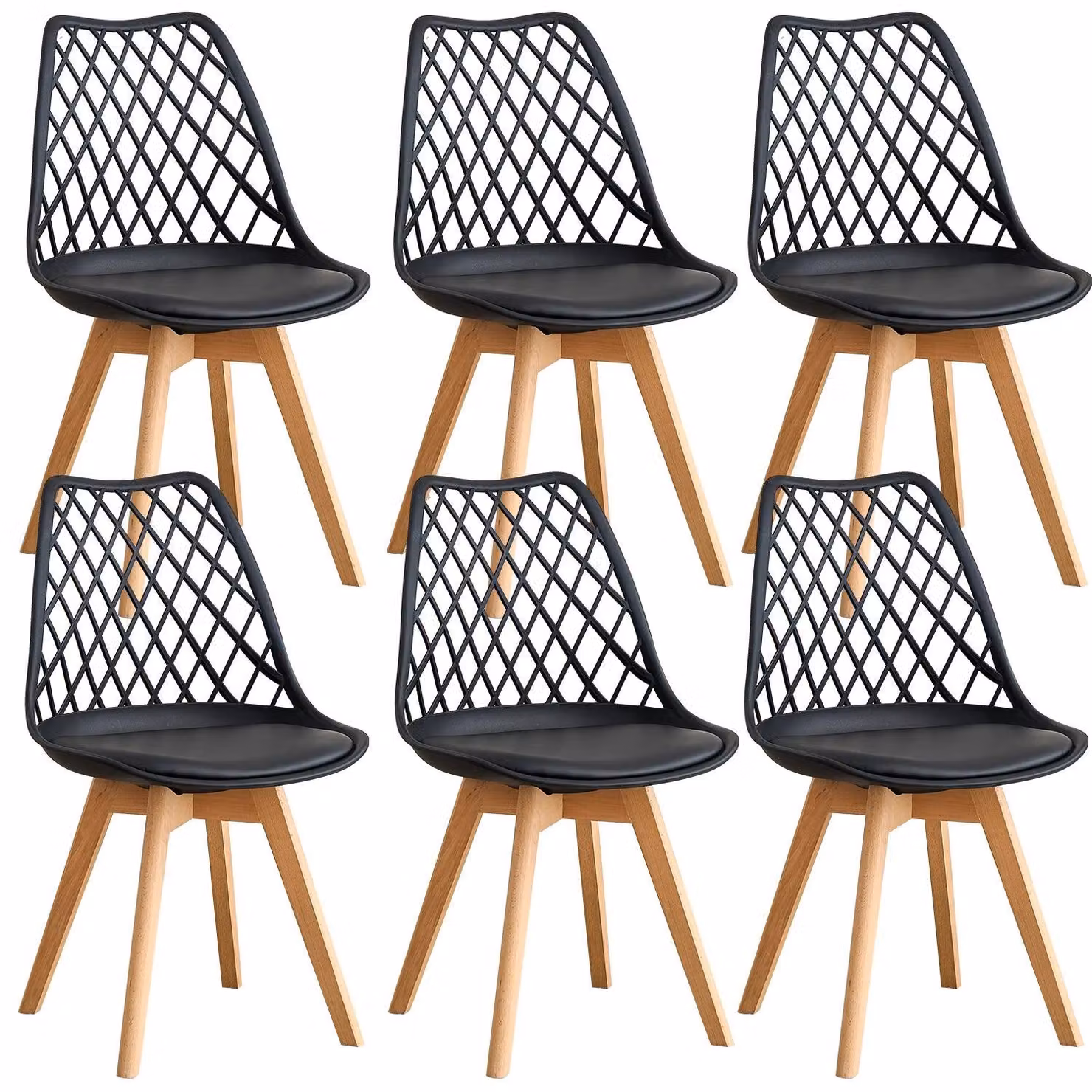 Set di 4 sedie da pranzo con cuscini imbottiti e gambe in legno