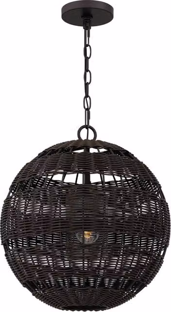 Lampada sospensione esterna rattan marrone IP44 E27 Quoizel