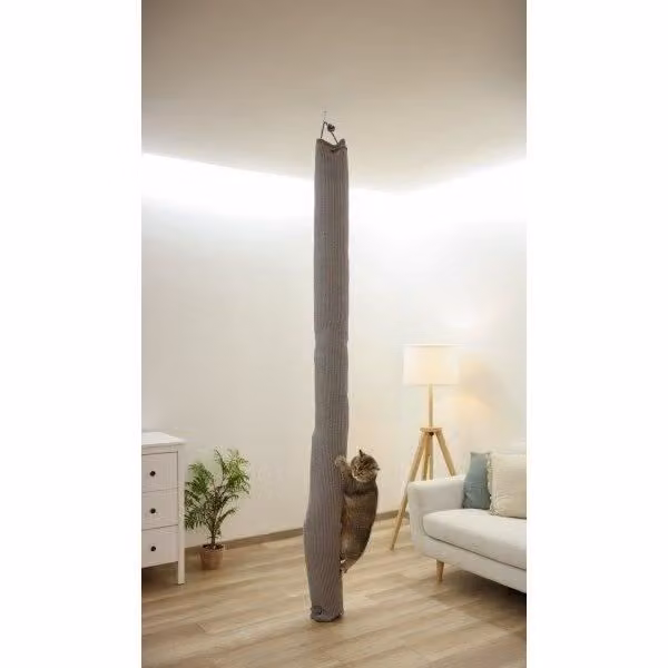 Albero tiragraffi per gatti, KERBL Climber, 16 x 16 x 240 cm, fissaggio al soffitto, grigio