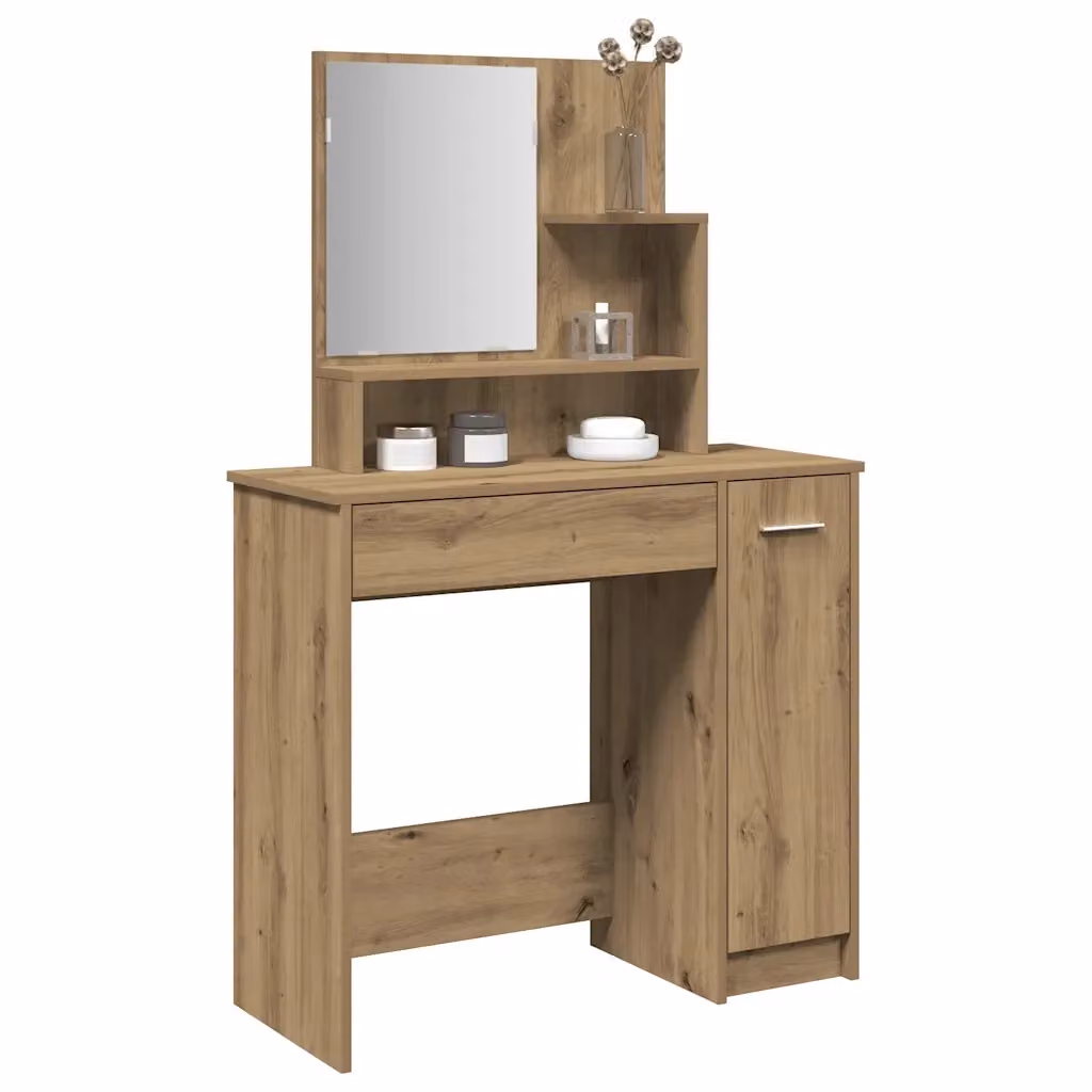 Toeletta con specchio in legno rovere color marrone, design moderno, L: 86,5 cm, P: 35 cm, H: 136 cm – 2