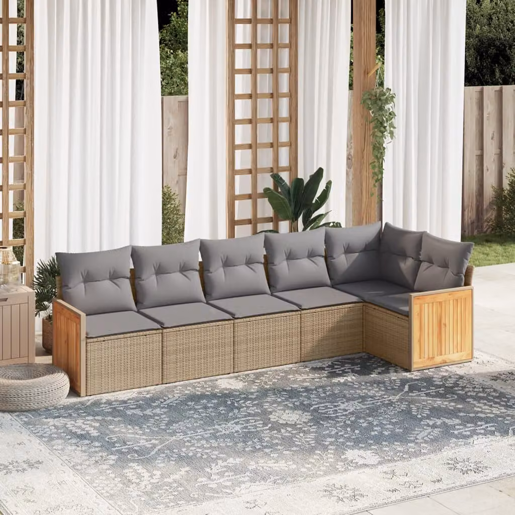 vidaXL Set Divano da Giardino a L in Polyrattan con Cuscini Beige e Grigio e Struttura in Acciaio Verniciato a Polvere – 1