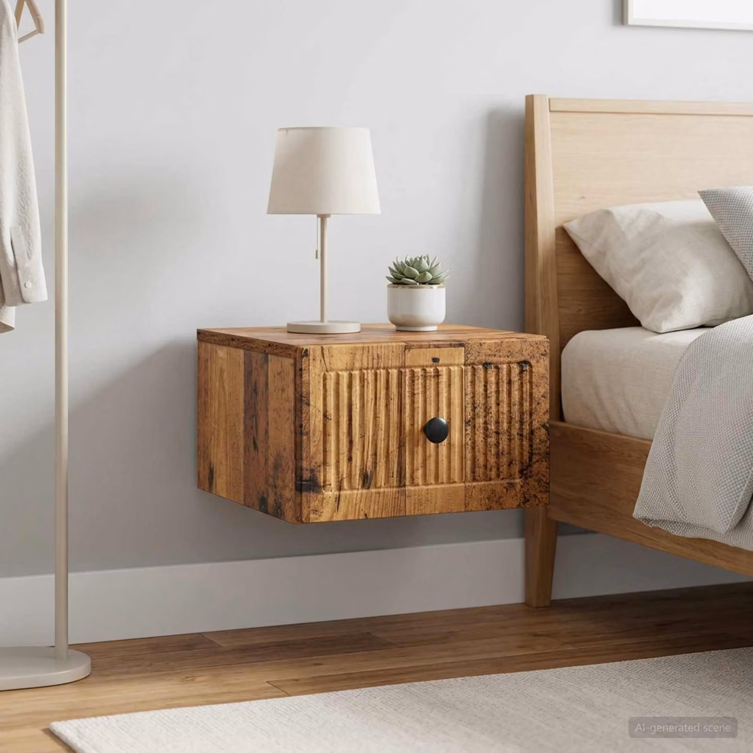 Set di 2 comodini sospesi vidaXL in legno color marrone antico, L 33 cm x P 34,5 cm x H 20 cm