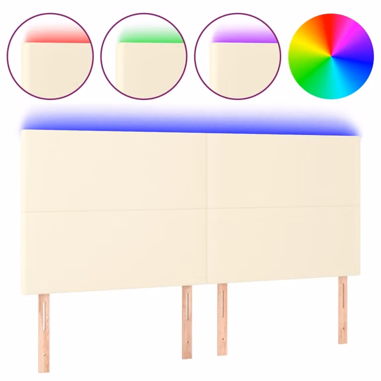 Testiera a LED Crema 160x5x118/128 cm in Pelle finta