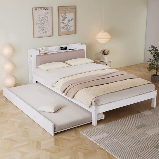 Letto funzionale con letto estraibile ¨C Minimal ¨C Bianco legno 120x200cm 90x190cm testiera imbottita