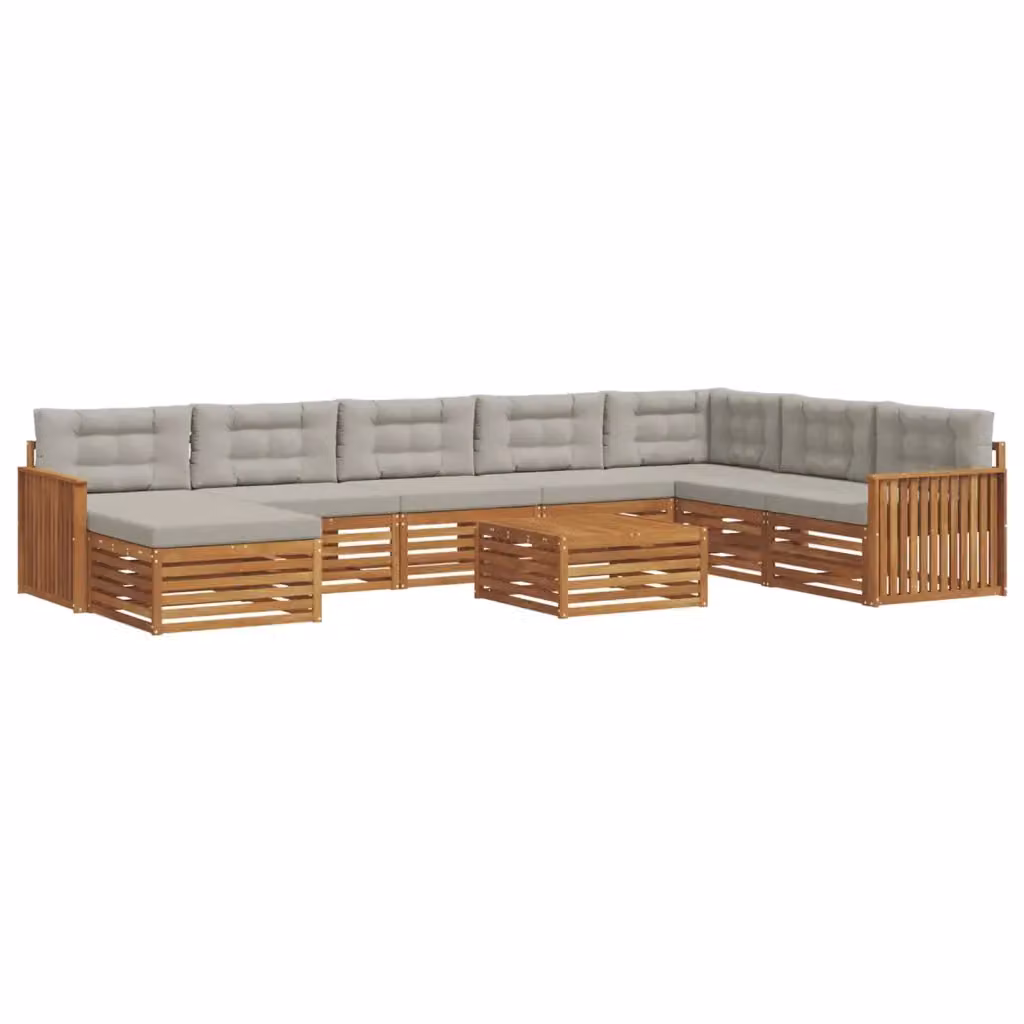 Set di divani da esterno a L vidaXL in legno di acacia con cuscini, colore grigio, 9 pezzi – 2
