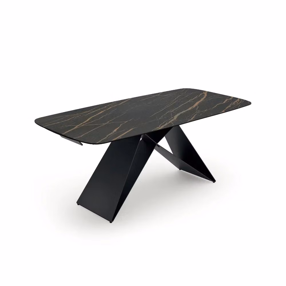 Tavolo da pranzo allungabile Cruise Duzzle in ceramica e vetro effetto marmo Portoro nero L: 200-280 cm, P: 100 cm
