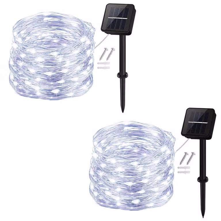 Set di 2 catene luminose solari, 120 LED, 12 metri, 8 modalità, grado di protezione IP65
